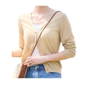 Uniqlo Sheer Long-Sleeve Cardigan in Beige Size S